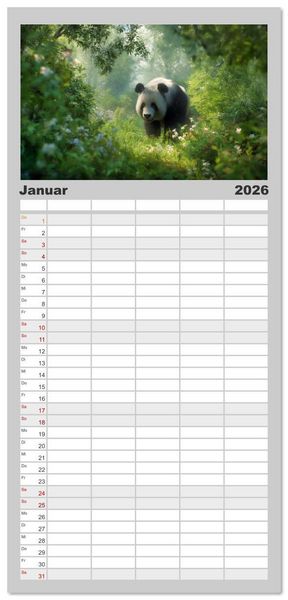 Produktbild: Familienplaner 2026 - Schwarz auf Wei&szlig; - Der Panda-Kalender mit 5 Spalten (Wandkalender, 21 x 45 cm) CALVENDO