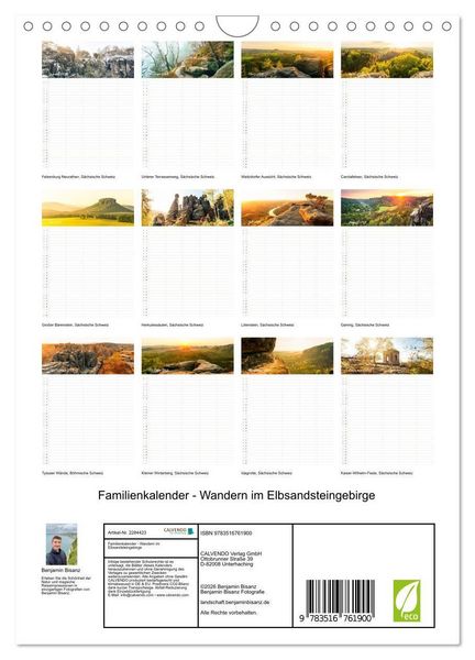 Produktbild: Familienkalender - Wandern im Elbsandsteingebirge (Wandkalender 2027 DIN A4 hoch), CALVENDO Monatskalender