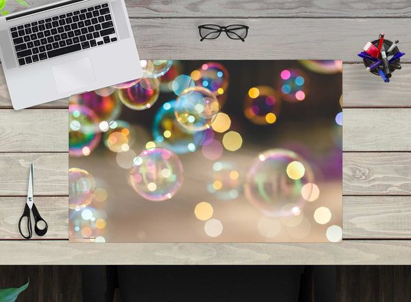 Produktbild: Cover-your-desk Schreibtischunterlage f&uuml;r Kinder und Erwachsene Schimmernde Seifenblasen, aus hochwertigem Vinyl , 60 x 40 cm