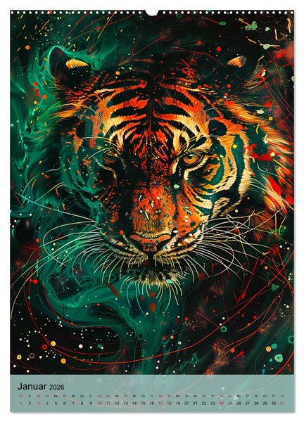 Produktbild: Raubkatzen - Geschmeidige J&auml;ger im Neonlicht (hochwertiger Premium Wandkalender 2026 DIN A2 hoch), Kunstdruck in Hochglanz