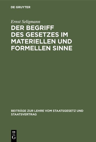 Produktbild: Der Begriff des Gesetzes im materiellen und formellen Sinne
