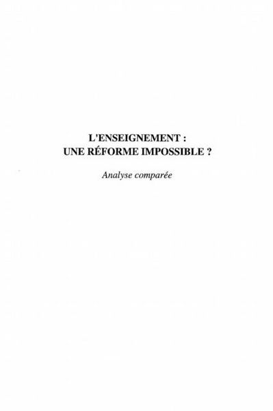 Produktbild: L'enseignement : Une Reforme Impossible ?