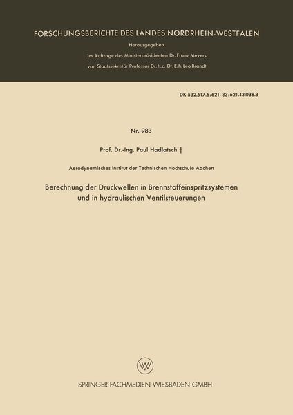 Produktbild: Berechnung der Druckwellen in Brennstoffeinspritzsystemen und in hydraulischen Ventilsteuerungen