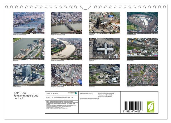 Produktbild: K&ouml;ln - Die Rheinmetropole aus der Luft (Wandkalender 2026 DIN A4 quer), CALVENDO Monatskalender
