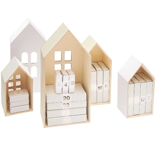 Produktbild: 5er Set Holz-Deko-H&auml;user aus Holz mit Fenstern,