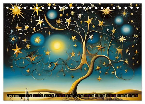 Produktbild: Erde, Sonne, Mond und Sterne Surrealistische Kunstwerke (Tischkalender 2026 DIN A5 quer), CALVENDO Monatskalender