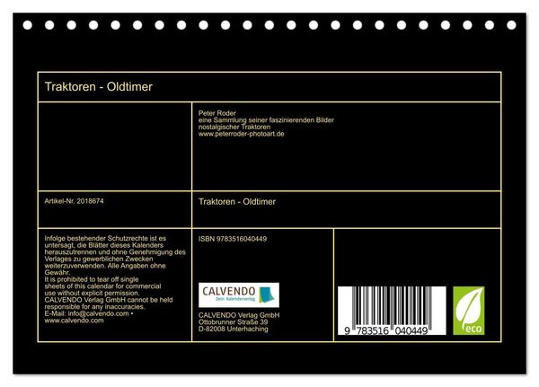 Produktbild: Traktoren - Oldtimer (Tischkalender 2026 DIN A5 quer), CALVENDO Monatskalender