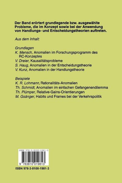 Produktbild: Anomalien in Handlungs- und Entscheidungstheorien