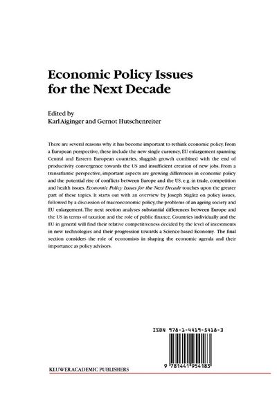 Produktbild: Economic Policy Issues for the Next Decade