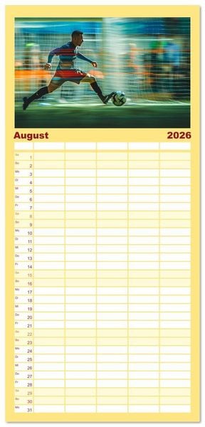 Produktbild: Familienplaner 2026 - Fu&szlig;ball - Dynamik am Ball mit 5 Spalten (Wandkalender, 21 x 45 cm) CALVENDO