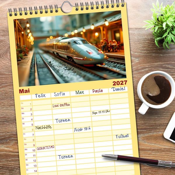 Produktbild: Familienplaner 2027 - Futuristische Modelleisenbahn mit 5 Spalten (Wandkalender, 21 x 45 cm) CALVENDO