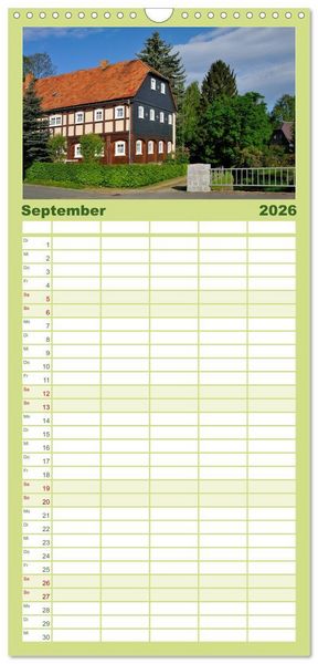 Produktbild: Familienplaner 2026 - Umgebindeh&auml;user in der Oberlausitz mit 5 Spalten (Wandkalender, 21 x 45 cm) CALVENDO