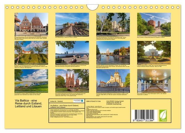Produktbild: Via Baltica - eine Reise durch Estland, Lettland und Litauen (Wandkalender 2026 DIN A4 quer), CALVENDO Monatskalender