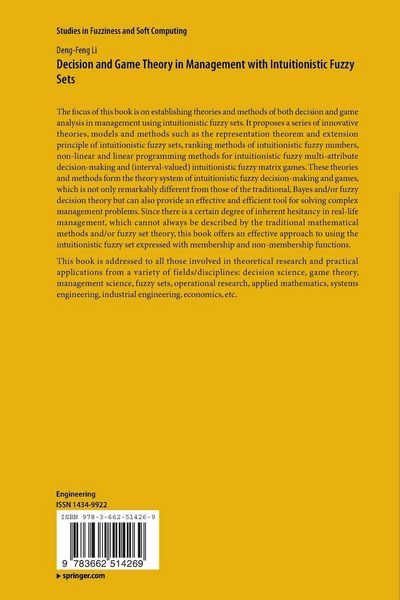 Produktbild: Decision and Game Theory in Management With Intuitionistic Fuzzy Sets