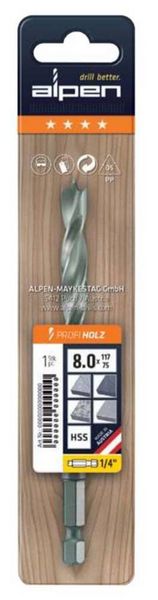 Produktbild: Alpen 0062200300100 Holz-Spiralbohrer 3 mm Gesamtl&auml;nge 74 mm 1/4" (6.3 mm) Au&szlig;envierkant 1 St.