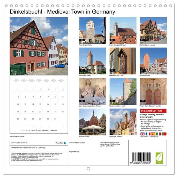 Produktbild: Dinkelsbuehl - Medieval Town in Germany (Wall Calendar 2026 12 &times; 12 Inch) CALVENDO 12 Month Wall Calendar