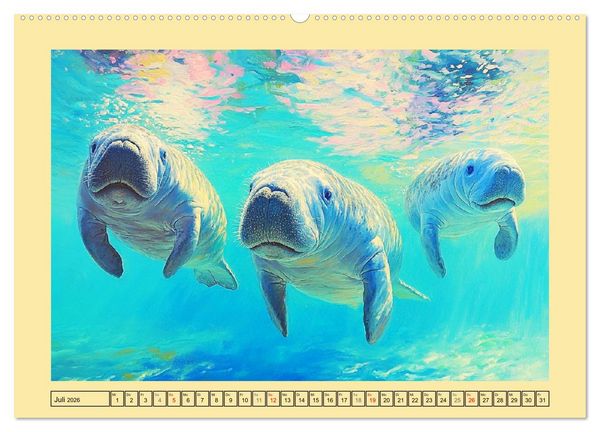 Produktbild: Manatee Paintings. Rundschwanzseek&uuml;he im &Ouml;lgem&auml;lde-Stil (Wandkalender 2026 DIN A2 quer), CALVENDO Monatskalender