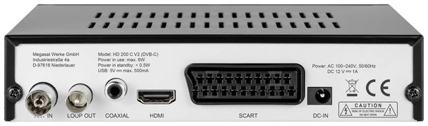Produktbild: MegaSat HD 200 C V2 HD-Kabel-Receiver Front-USB Anzahl Tuner: 1
