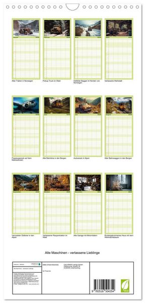 Produktbild: Familienplaner 2026 - Alte Maschinen - verlassene Lieblinge mit 5 Spalten (Wandkalender, 21 x 45 cm) CALVENDO