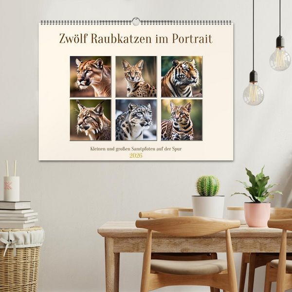 Produktbild: Zw&ouml;lf Raubkatzen im Portrait (Wandkalender 2026 DIN A2 quer), CALVENDO Monatskalender