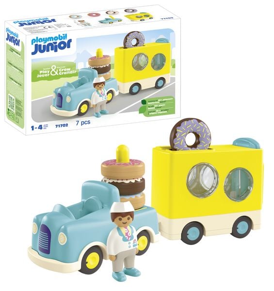 Produktbild: 71702 JUNIOR Verr&uuml;ckter Donut Truck mit Stapel- und Sortierfunktion