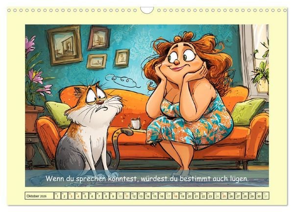 Produktbild: Katzen und Frauen. Lustige Cartoons vom t&auml;glichen Chaos (Wandkalender 2026 DIN A3 quer), CALVENDO Monatskalender