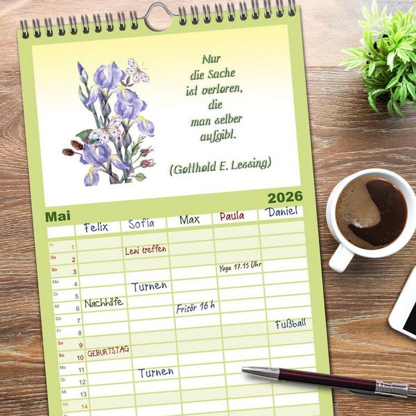 Produktbild: Familienplaner 2026 - 12 unterhaltsame Zitate f&uuml;r ein sch&ouml;nes Jahr mit 5 Spalten (Wandkalender, 21 x 45 cm) CALVENDO