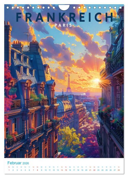 Produktbild: Frankreich - Old School Poster Style (Wandkalender 2026 DIN A4 hoch), CALVENDO Monatskalender