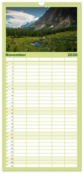 Produktbild: Familienplaner 2026 - Natur im Aostatal mit 5 Spalten (Wandkalender, 21 x 45 cm) CALVENDO