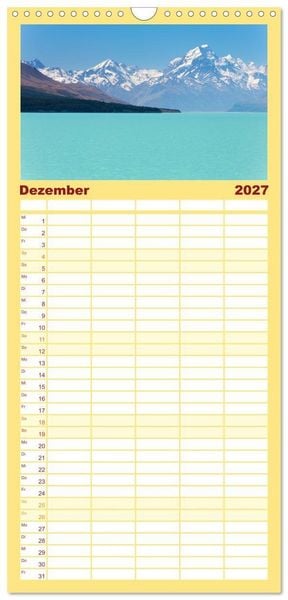 Produktbild: Familienplaner 2027 - Neuseeland - ein Naturparadies mit 5 Spalten (Wandkalender, 21 x 45 cm) CALVENDO