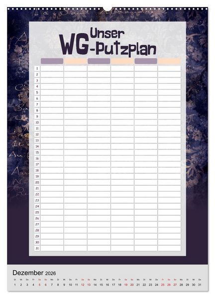 Produktbild: Gothic WG-Putzplan & Kalender 2026 (Wandkalender 2026 DIN A2 hoch), CALVENDO Monatskalender