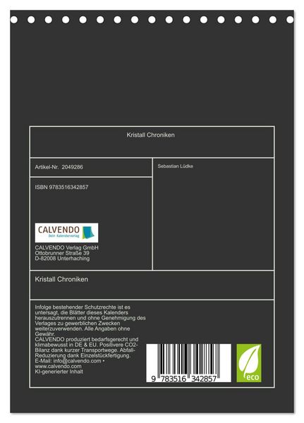 Produktbild: Kristall Chroniken (Tischkalender 2026 DIN A5 hoch), CALVENDO Monatskalender