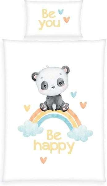 Babybest® Regenbogen Panda 2685235063 - Flanell-Bettwäsche (Made in Green), 40x60 cm + 100x135 cm, 100% Baumwolle