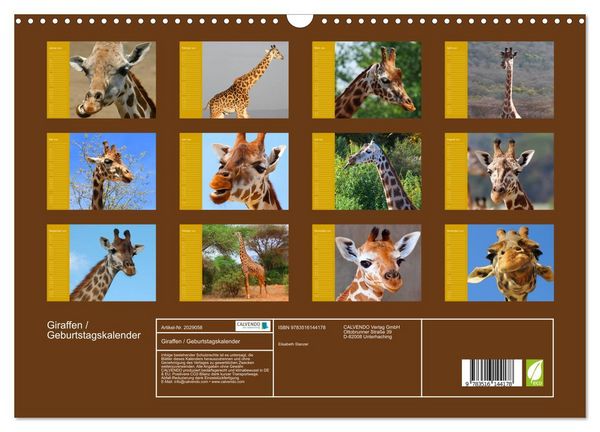Produktbild: Giraffen / Geburtstagskalender (Wandkalender 2026 DIN A3 quer), CALVENDO Monatskalender
