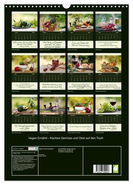 Produktbild: Vegan Ern&auml;hrt - frisches Gem&uuml;se und Obst auf den Tisch (Wandkalender 2026 DIN A3 hoch), CALVENDO Monatskalender