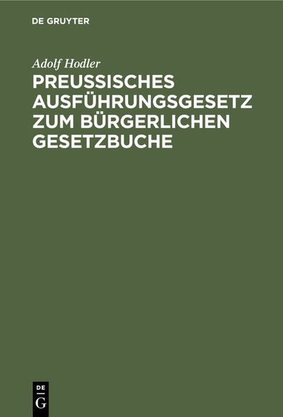 Produktbild: Preu&szlig;isches Ausf&uuml;hrungsgesetz zum b&uuml;rgerlichen Gesetzbuche