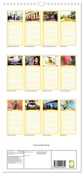 Produktbild: Familienplaner 2026 - Kuba anders-Art-ig mit 5 Spalten (Wandkalender, 21 x 45 cm) CALVENDO