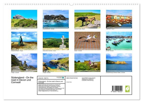 Produktbild: S&uuml;dengland - On the road in Devon und Cornwall (hochwertiger Premium Wandkalender 2026 DIN A2 quer), Kunstdruck in Hochglanz