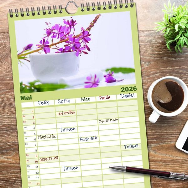 Produktbild: Familienplaner 2026 - Helfende Kr&auml;uter aus dem Garten mit 5 Spalten (Wandkalender, 21 x 45 cm) CALVENDO
