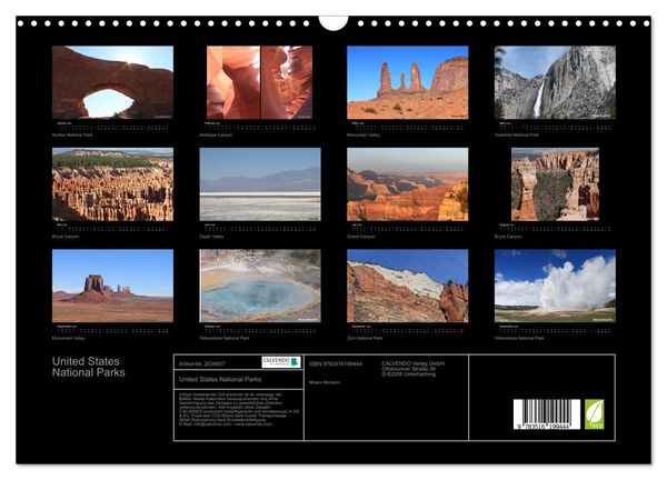 Produktbild: United States National Parks (Wandkalender 2026 DIN A3 quer), CALVENDO Monatskalender