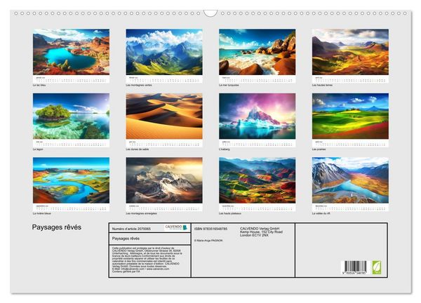 Produktbild: Paysages r&ecirc;v&eacute;s (Calendrier mural 2026 DIN A2 vertical), CALVENDO calendrier mensuel