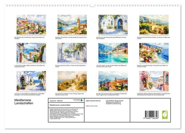 Produktbild: Mediterrane Landschaften (hochwertiger Premium Wandkalender 2026 DIN A2 quer), Kunstdruck in Hochglanz