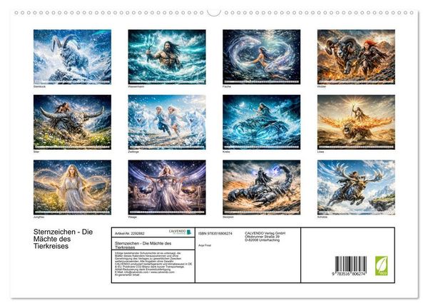 Produktbild: Sternzeichen - Die M&auml;chte des Tierkreises (hochwertiger Premium Wandkalender 2027 DIN A2 quer), Kunstdruck in Hochglanz