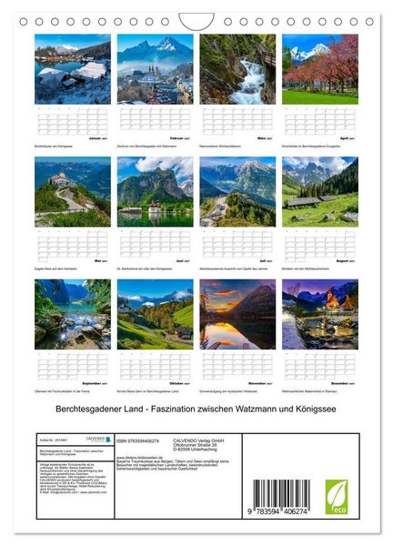 Produktbild: Berchtesgadener Land - Faszination zwischen Watzmann und K&ouml;nigssee (Wandkalender 2027 DIN A4 hoch), CALVENDO Monatskalender