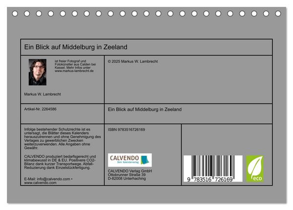 Produktbild: Ein Blick auf Middelburg in Zeeland (Tischkalender 2026 DIN A5 quer), CALVENDO Monatskalender