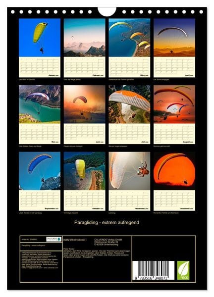 Produktbild: Paragliding - extrem aufregend (Wandkalender 2026 DIN A4 hoch), CALVENDO Monatskalender