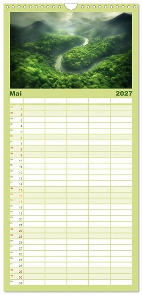 Produktbild: Familienplaner 2027 - Tr&auml;umereien in Gr&uuml;n mit 5 Spalten (Wandkalender, 21 x 45 cm) CALVENDO