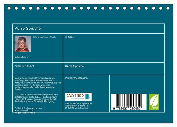 Produktbild: Kuhle Spr&uuml;che (Tischkalender 2026 DIN A5 quer), CALVENDO Monatskalender