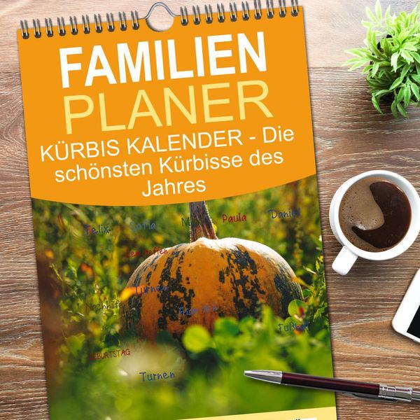 Produktbild: Familienplaner 2026 - K&Uuml;RBIS KALENDER - Die sch&ouml;nsten K&uuml;rbisse des Jahres mit 5 Spalten (Wandkalender, 21 x 45 cm) CALVENDO