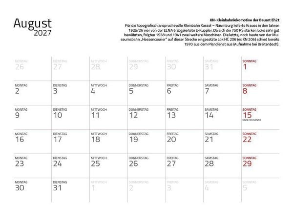 Produktbild: Dampfloks in Farbe 2027 Eintragkalender